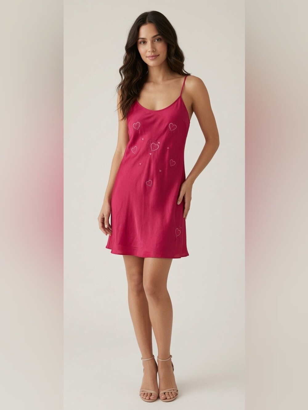 Vintage Inner Most Red Slip‎ Dress Nightgown Hearts Valentine's Day Romantic